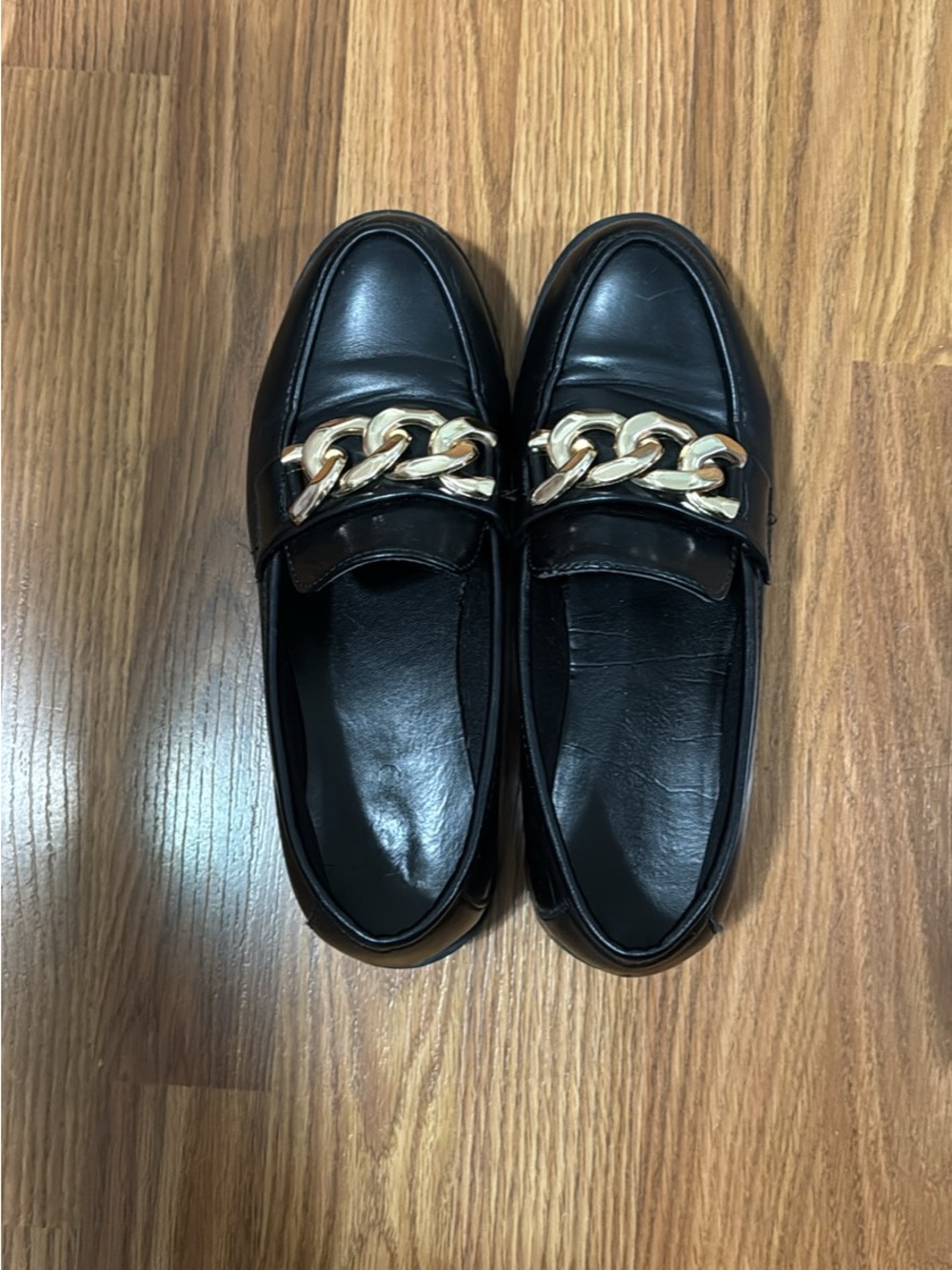 Black Leather Chain-Accent Loafers - Picture 2 of 3